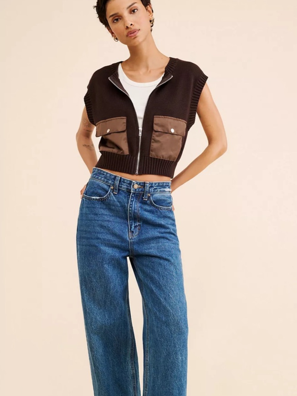 Anthropologie Dot & Lu Chocolate Brown Zip-Front Utility Vest - Picture 4 of 7